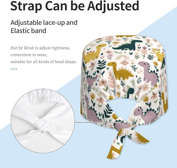Alligator Ice Cream Working Cap, Scrub Cap with Sweatband, Adjustable Tie Back Hat Breathable Headgear for Women/Men