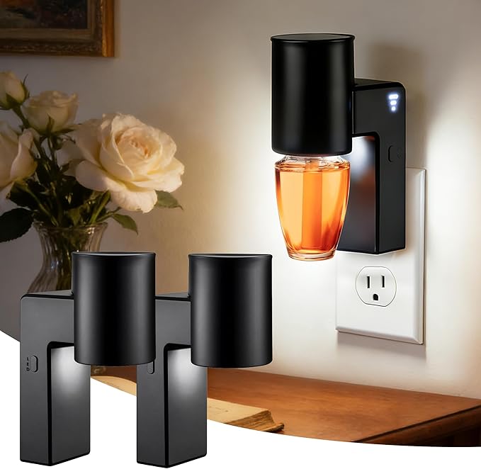 ROSSEX 2 Pcs Wall Fragrance Plug in with Night Light Compatible with Bath and Body Works Wallflowers, with 3-Speed Adjustable Fragrance Essential Oil Diffuser for Home, Black