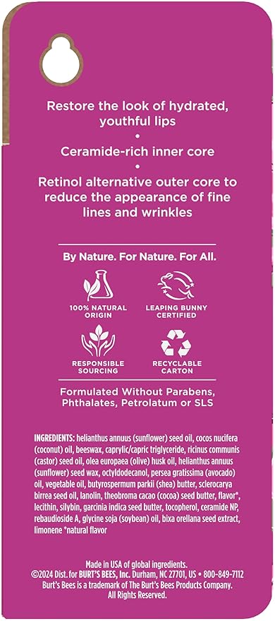 Burt’s Bees Back To School Dorm Essentials, Renewing Lip Treatment, With Naturally Derived Retinol Alternative and Ceramides, Lip Treatment With Responsibly Sourced Beeswax, Anti-Aging, 0.16 oz.