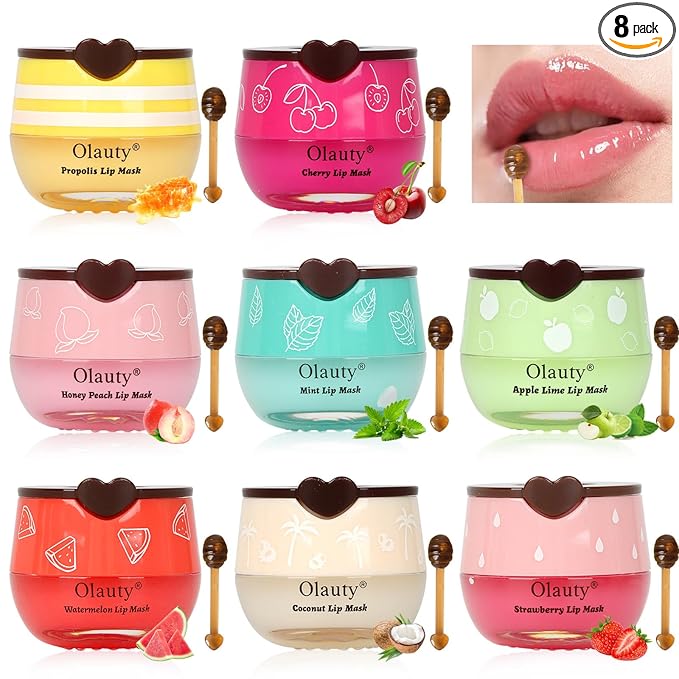 8 PCS Bee Lip Balm Lip Mask Honey Pot, Mothers Day Gifts,Teacher Appreciation Gifts,Honey Lip Mask Overnight Moisturizing Lip Balm,Lip Sleeping mask Prevention Dry,Party Favors Bulk Gifts for Women