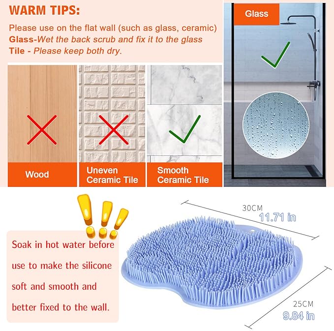 VOPHIA 2 Pack Shower Back & Foot Scrubber,Wall Mounted Back Scrubber Silicone Bath Massage Cushion Brush with Suction Cups,Bathroom Wash Foot Mat Exfoliating Dead Skin Foot Brush (L-Pink Blue)