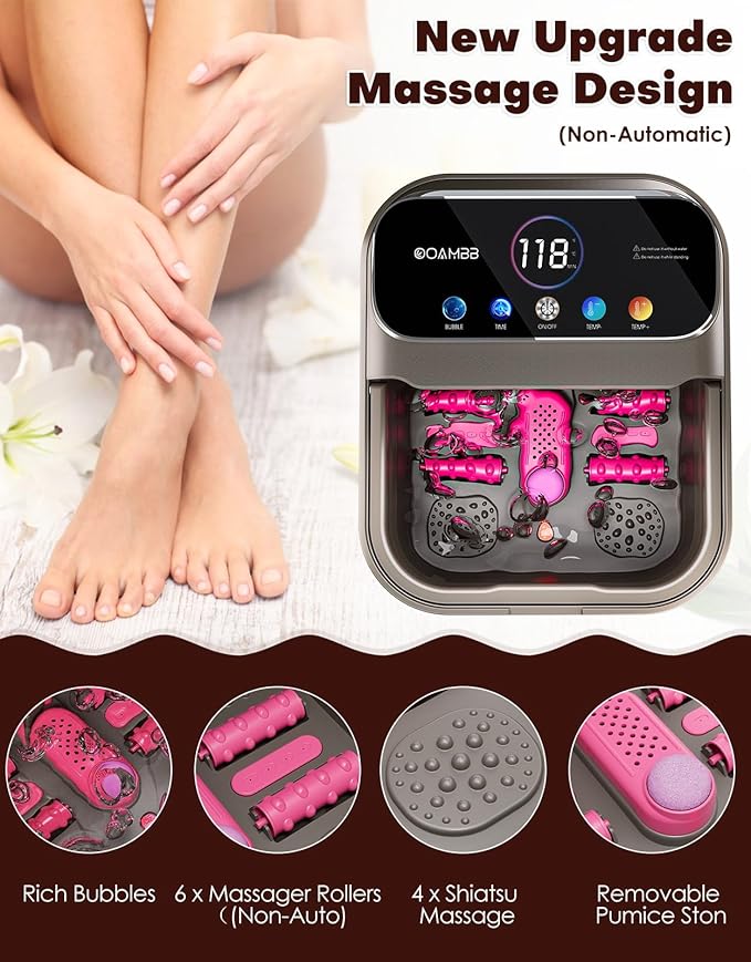 OOAMBB Collapsible Foot Spa with Heat, Bubble,Temp Control,Remote Control, Color Touch Screen Foot Bath Massager with 6 Massage Rollers,Foot Soaking Tub,Pedicure Foot spa for Stress Relief (Deep Grey)