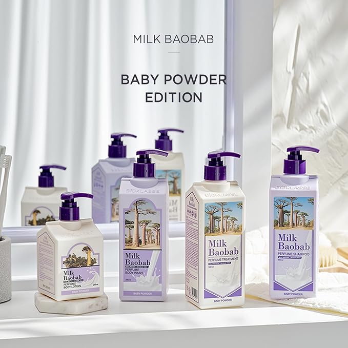 Milk Baobab Hydrating Shampo, Nourishing Korean Hair Care, Long-Lasting Baby Powder Fragrance, Hydrolyzed Keratin, Paraben-Free, 16.9 fl oz