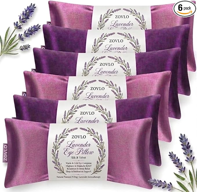 Lavender Eye Pillow for Relaxation, Yoga, Sleeping, Weighted Eye Mask Heated for Headache, Sinus, Dry Eye Relief, Moist Heat Eyes Compress, Meditation Accessories with Aromatherapy, Pack of 6