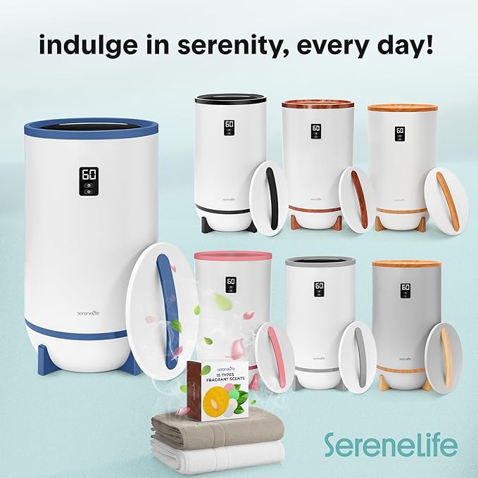 SereneLife Towel Warmer Bucket Style - Portable Blanket Heater for Spa and Bathroom, Large Capacity, Customizable Fragrance, Auto Shut-Off, Fits 2 Large Towels or Blankets, One-Touch Control