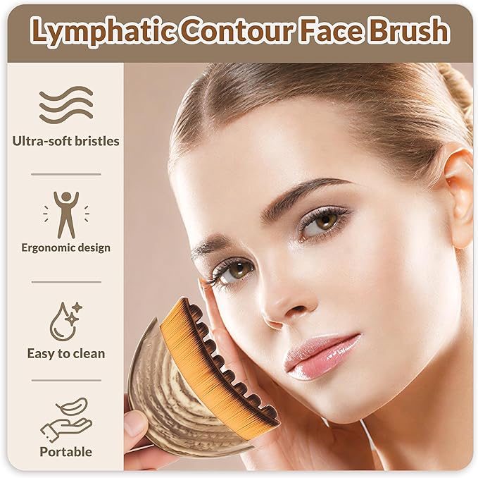 Lymphatic Contour Face Brush & Chin Lifting Mask, 2Pcs: Manual Lymphatic Drainage Massager Dry Brush & Pink V Line Lifting Mask, Face, Chin Strap for Sleeping, Jawline Sculpting Set, Gift for Women