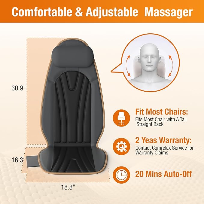 SLOTHMORE Heated Back Massager for Chair, Vibrating Massage Cushion with Heat for Neck, Back & Thighs, Massage Chair Pad for Office Chair, Home Use - Ideal Gifts for Mother Mom Dad