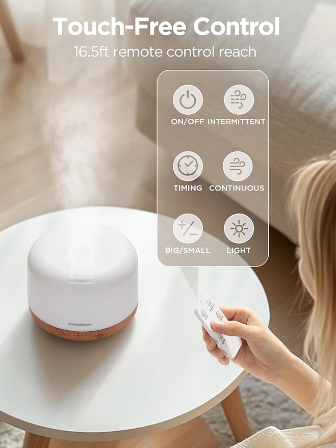 InnoGear Aromatherapy Diffuser & 10 Essential Oils Set, 500ml Essential Oil Diffuser with Remote Control Mother's Gift Ultrasonic Cool Mist Scent Humidifier Vaporizer Auto-Off Timer for Home, Yellow