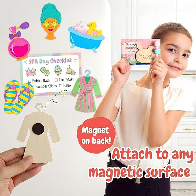12 Pack Spa Party Favors for Kids - Individually Wrapped Paint Your Own Wooden Magnet Craft Kits with Thank You Card, Spa Birthday Decorations for Girls