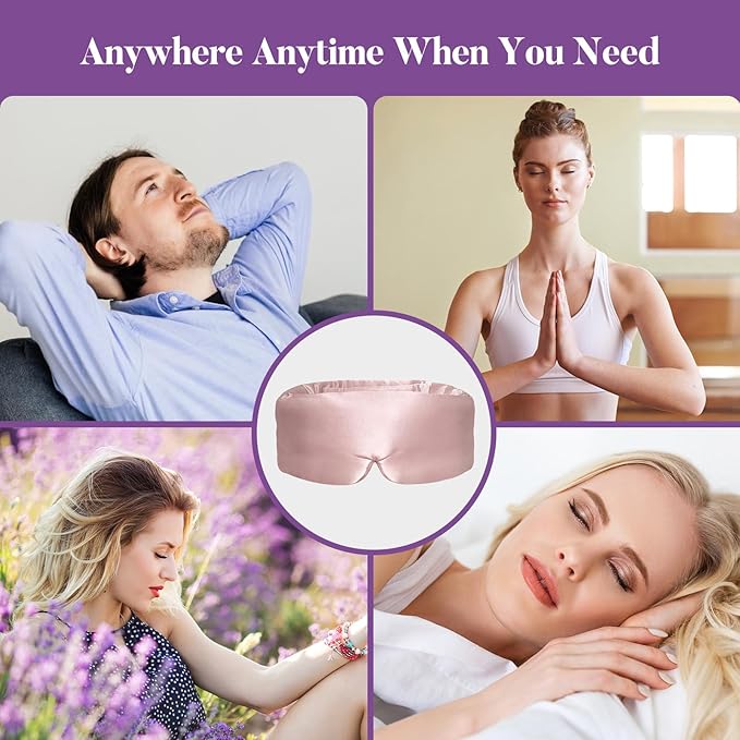 Lavender Heated Eye Mask, Weighted Sleep Mask for Dry Eyes & Blepharitis, Microwave Warm Compress to Remove Styes, Adjustable Satin Eye Pillow-Pink