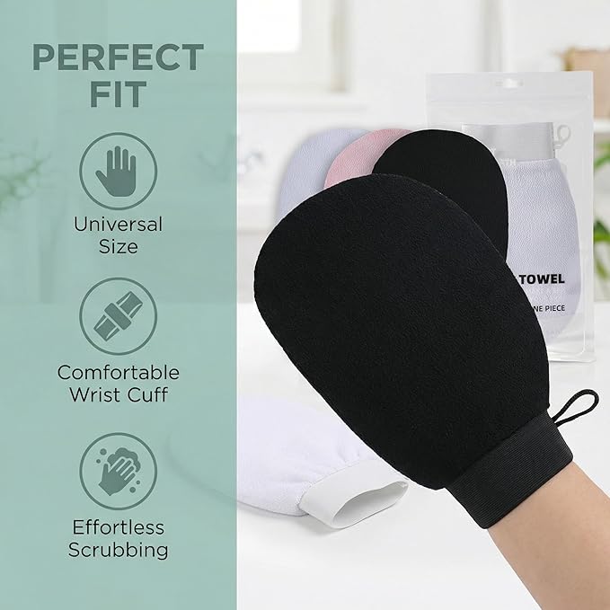 2-Pack Body Scrubber Glove - Traditional Exfoliating Mitt for Dead Skin Remover, Self Tan Prep & Keratosis Pilaris - Soft & Durable Viscose Material White