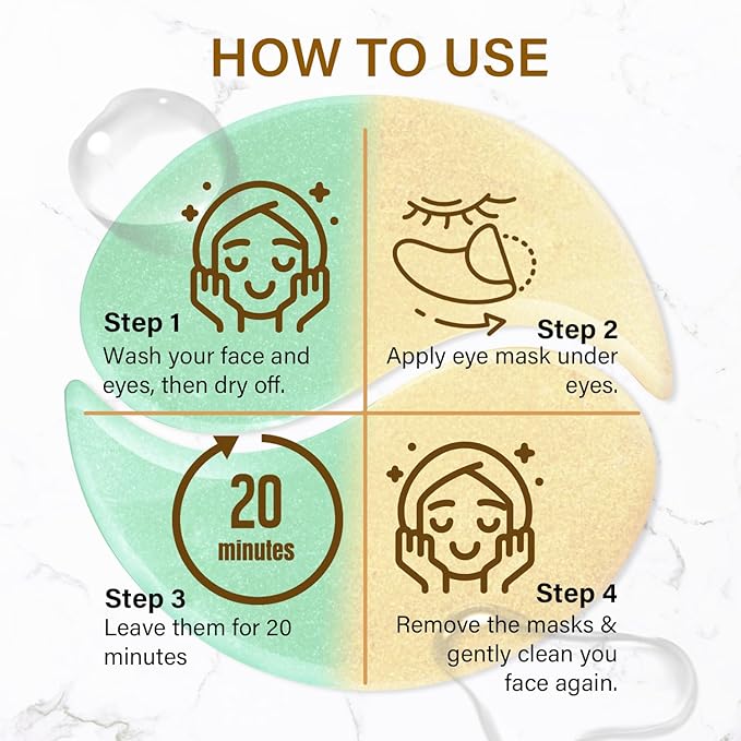 Gold Cucumber Under Eye Patches - 60 Pairs Hydrogel Eye Mask for Dark Circles & Wrinkles with Collagen, Hyaluronic Acid & Castor Oil, Hydrating & Smoothing Treatment - Gift Set for Men & Women