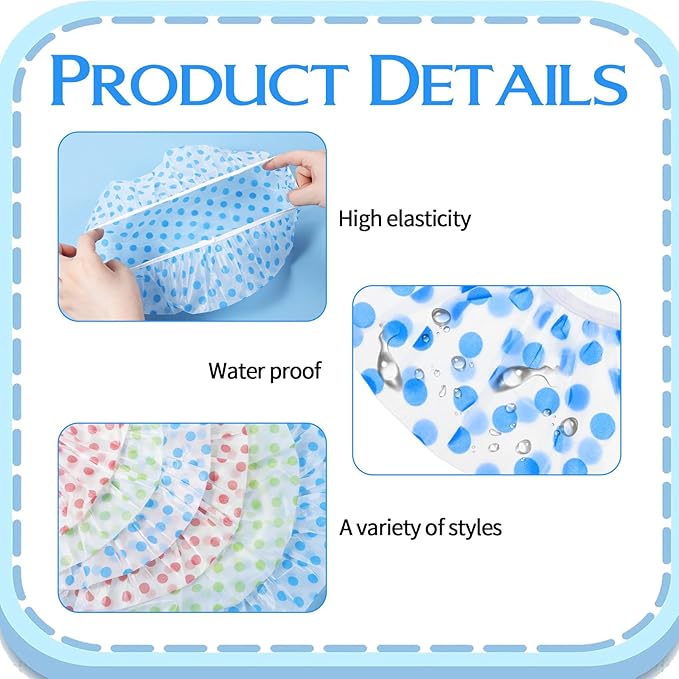 6PCS Shower Caps, Waterproof Reusable Plastic Shower Caps Elastic Band Flower Printed Hair Cap Bath Hair Hat for Women Ladies Spa Salon (Red+Green+Blue)