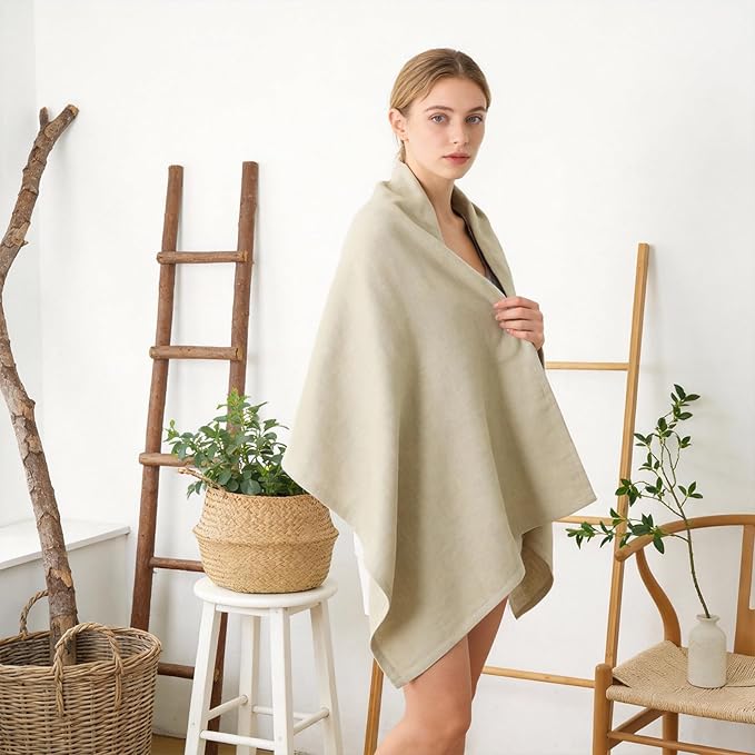 100% Luxury Thick Linen Bath Towel（300g/m²）- Ultra Absorbent & Quick-Drying Body Towel with Hanging Loop for Spa, Gym, Travel | Shower Body Hair Towels