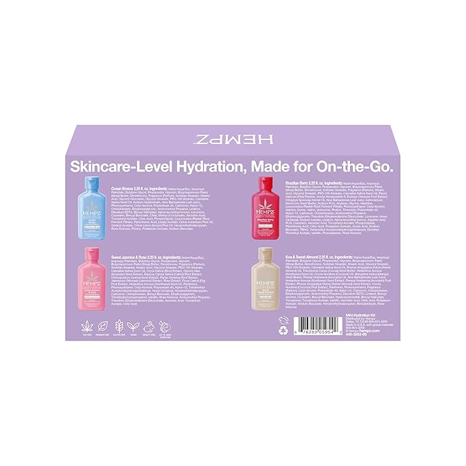 Hempz Mini Moisturizer Set, Hydrating Lotion Kit, Beauty Actives 4 pack, 2.25 oz