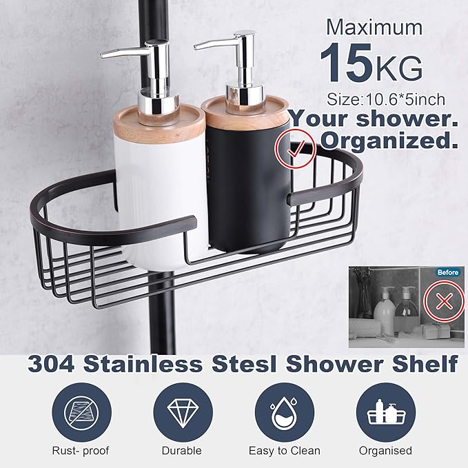 SonTiy Retrofit Rain Shower System Wall Mount, Oil Rubbed Bronze 12 Inch Rain Shower Head with Handheld Jet Spray with Slide Bar, Shower Caddy & Solid Brass Rail for Tall People