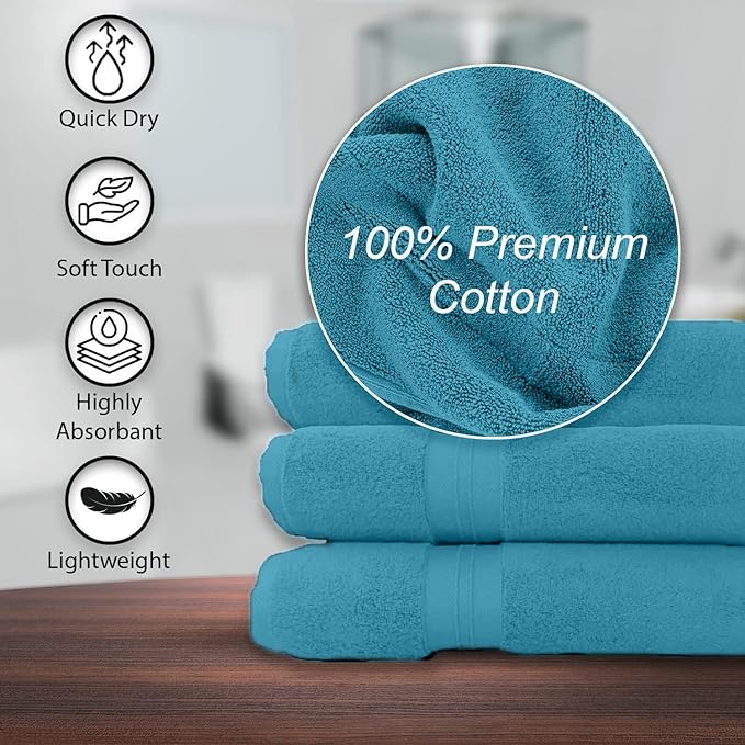 KAHAF COLLECTION 100% Cotton Bath Towels, 24x48 Pack of 6 Towels, Quick Dry, Highly Absorbent, Soft Feel Towel, Gym, Spa, Bathroom, Shower, Pool, Luxury Soft Towels (Aqua, 24x48-6 Pack)