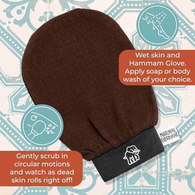 Natural Elephant Exfoliating Hammam Glove - Face and Body Exfoliator Mitt (Chocolate Brown (Pack of 3))