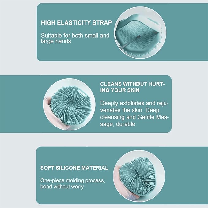 RamPula Silicone Body Scrubber, Silicone Loofah, Quick-Dry Exfoliating Body Brush for Wet or Dry Brushing, More Hygienic Than Traditional Loofah, Medium-Bristle Brush, Eucalyptus Green and Gray
