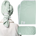 Curlfriend Collective Cotton Cloud T-Shirt Hair Towel Duo – Sage The Day Hair Towel Wrap for Women, XL + Mini Hair Drying Towels for Curly Hair, No-Slip Plopping Towel, Ultra Absorbent Cotton