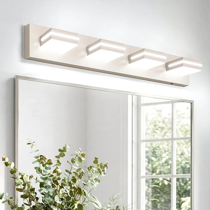 VOLISUN Modern Bathroom Vanity Light Fixtures (4-Light, 30-Inch), Brushed Nickel LED Bathroom Light Fixtures Over Mirror, 360°Rotatable Head, LED Vanity Lights for Bathroom (Cool White 6000K)