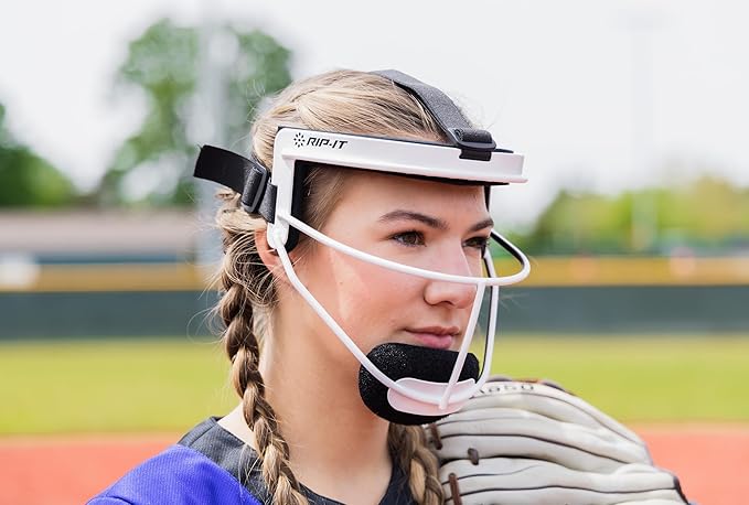 RIP-IT Original Defense Softball Face Mask, Lightweight, Protective Fielder's Softball Face Shield with Ponytail Strap & Soft Foam Padding