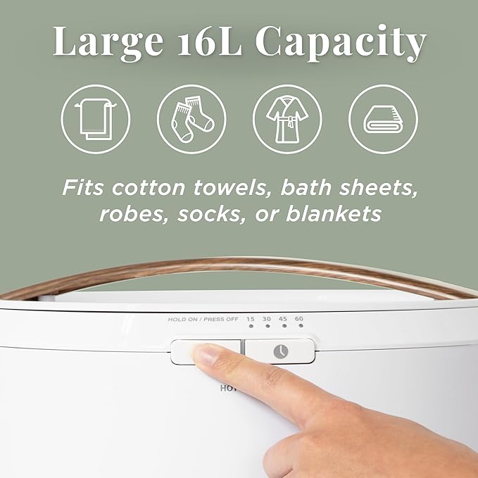 Zadro Countertop Towel Warmer with Stainless Steel Bucket for Spa and Bathroom, Timer 15/30/45/60 Minutes, Fits 1 Large Towel, Blanket, Bathrobe, PJs (White/Oak)