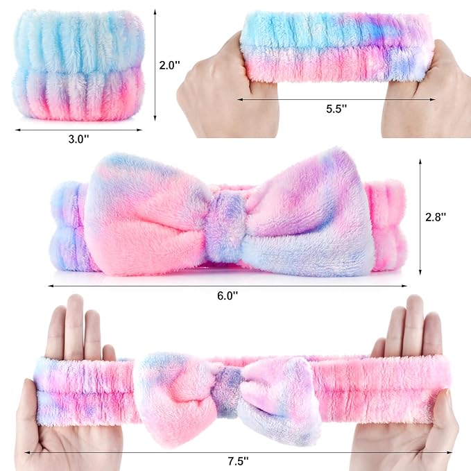 Wteehn 6pcs Headband and Wristband for Face Washing, Makeup Spa Skincare Headband, Skin Care Face Wash Headbands Wrist Bands Tools Set, for Women and Teen Girls Gifts