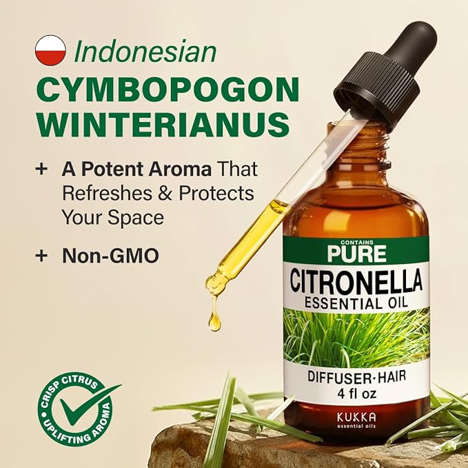 100% Pure Citronella Oil - 4 Fl Oz Citronella Essential Oil for Hair, Skin, Diffuser, Aromatherapy & DIY Soap Making Scent