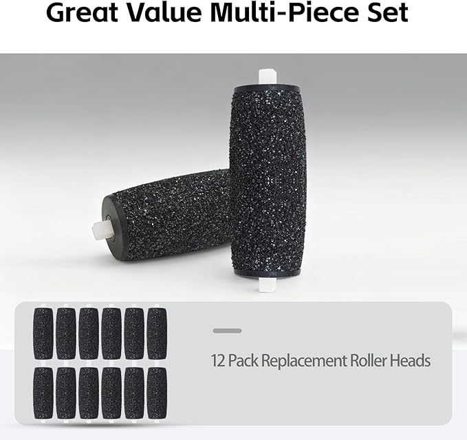 12 Pcs Replacement Rollers Compatible with Dr Scholl's Callus Remover and Amope Pedi-Perfect Pro Electric Foot File - Extra Coarse