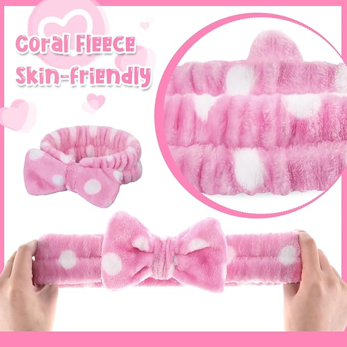 WILLBOND 24 Pieces Spa Headband Bulk Skincare Headbands Face Wash Makeup Hairband Bow Facial Washing Face Head Wraps Adjustable Soft Flannel Towel for Women Shower (Sweet)