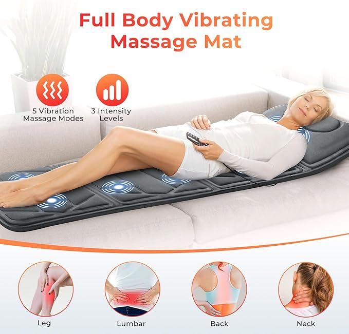 CuPiLo Full Body Massage Mat, Massage Pad with 10 Vibrating Motors for Pain Relief, Back Massager with Heat, Full Body Massage for Back, Lumbar,Leg, Gifts for Men Women, Long 67"