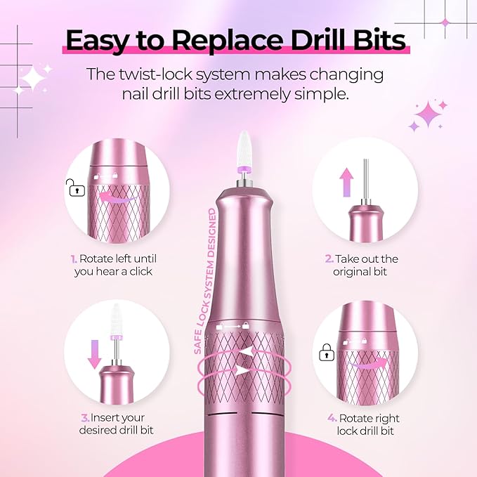JOSGLOI Electric Nail Drill Professional: Shiny 40000RPM Electric Nail File Kit E File Nail Drill Machine with LCD Display for Acrylic Gel, Manicure Pedicure Polishing Grinder for Salon Home, Diamond