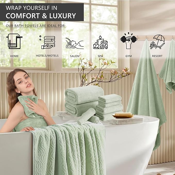 4 Piece Extra Large Bath Towel 35"x70" Oversized Bath Sheet Green Bath Towel Set for Bathroom Ultra Soft Cozy Highly Absorbent Quick Dry Bathroom Towel for Spa Gym Hotel,Shower Towel for Daily Use