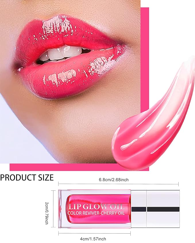 Hydrating Plumping Lip Glow Oil,Shine Tinted Lip Gloss,Glow Reviver Lip Oil,Long Lasting Moisturizing Clear Lip Plumper Oil Tint for Lip Care Dry Lips,Christmas Makeup Gift ( (#007 Raspberry Red)