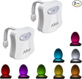 Toilet Night Light 2Pack by Ailun Motion Sensor Activated LED Light 8 Colors Changing Toilet Bowl Illuminate Nightlight for Bathroom Battery Not Included Perfect with Water Faucet Light