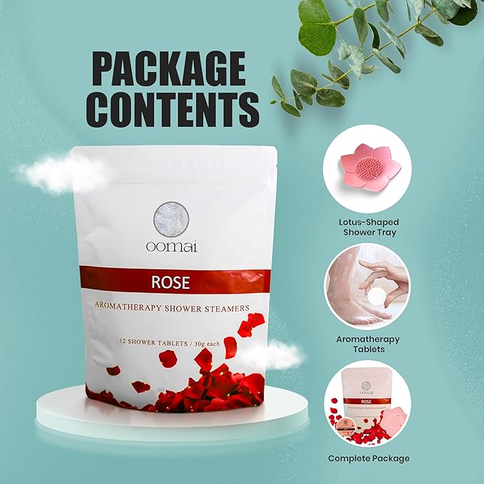 Shower Steamers Natural Aromatherapy Rose Scent with Tray, Mother's Day Best, Gifts for Women, Wifes, Moms, Spa Set, Spring, Birthday, Relaxation, Self Care, Freshness