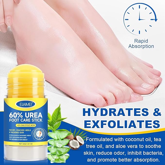 Urea Cream Stick 60% + 2% Salicylic Acid, Foot & Hand Balm for Dry, Cracked Heels & Rough Skin, 60 Percent Urea Lotion for Feet Maximum Strength,Callus Remover & Skin Softener, Soften Dead Skin1.4 oz