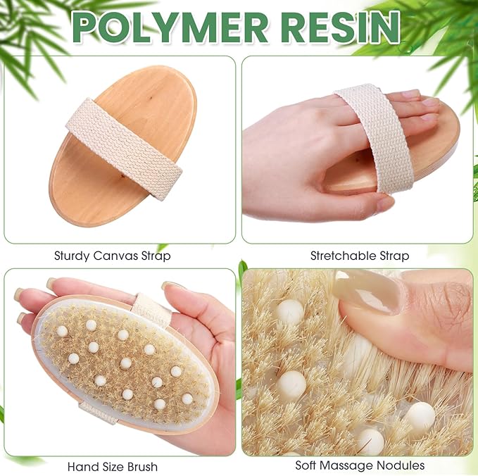 Gejoy 30 Pcs Dry Brushing Body Brush for Lymphatic Drainage Exfoliating Brush with Massage Nodule Dry Skin Body Scrubber Cellulite Shower Circulation Dead Exfoliator (4.92 x 2.56 Inches,Wood Color)