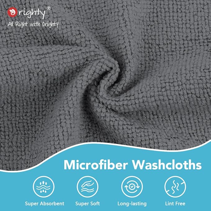 Orighty Washcloths, 5 Pack Microfiber Face Towels, Highly Absorbent and Soft Feel Wash Cloths & Hand Towels for Bathroom, Hotel, Spa, and Gym, 11.5x11.5 Inch, Grey