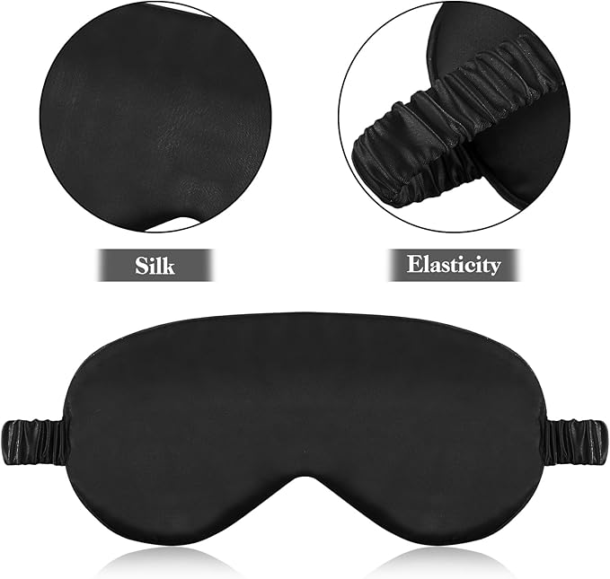 2 Pack Sleep Mask Silk Eye Mask Cover for Sleeping, Soft Satin Blindfold with Elastic Strap, Comfortable Night Sleeping Mask for Women Men (Black)