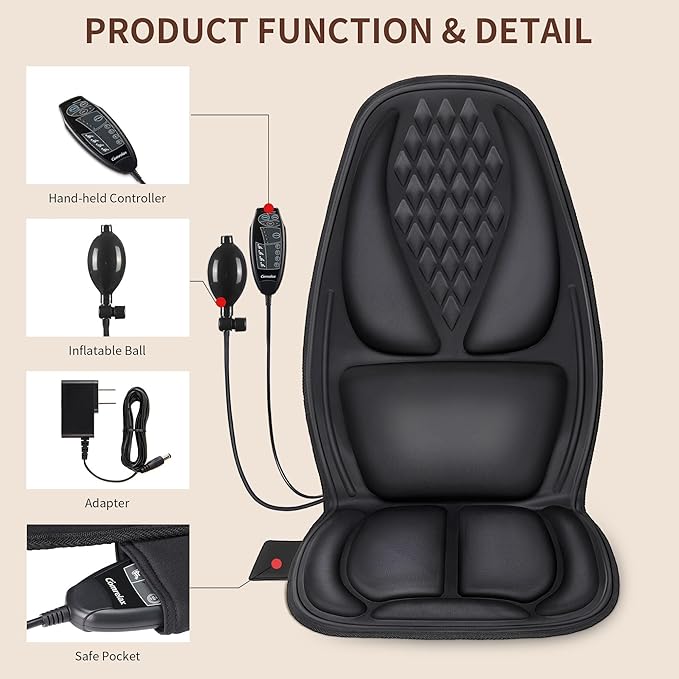 Back Massager with Heat, Massage Seat Cushion with 3D Back Support, 8 Vibrating Motors Massager Chair Pad for Full Body Pain Relief, Ideal Gift for Mother's Day/Lover/Parents/Friends