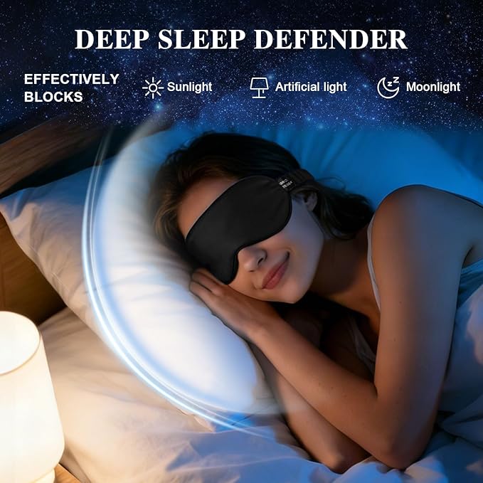 Silk Sleep Mask,Eye Mask for Sleep Women Men,Mulberry Sleeping Mask with Adjustable Strap,Blindfold Blackout Eye Mask for Travel and Full Night's Sleep,Nap