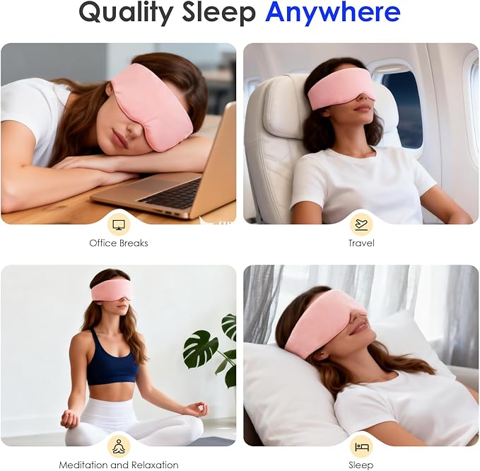 Weighted Eye Mask for Sleeping, Soft Minky Sleep Mask for Side Sleeper with Adjustable Buckle, 100% Blockout Design, Ideal for Meditation, Relaxation and Travel, Includes Storage Pouch (Pink)