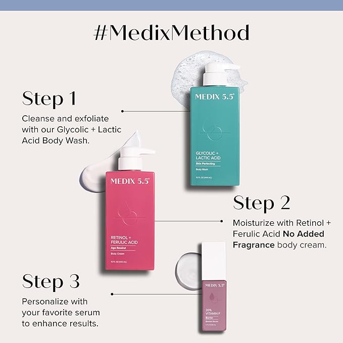 MEDIX 5.5 Glycolic Acid + Lactic Acid Exfoliating Body Wash Gel | KP Bump Eraser | AHA Exfoliant Skin Care Body Cleanser | Keratosis Pilaris & Acne | Anti Aging AHA Foaming Body & Face Wash, 2-Pack