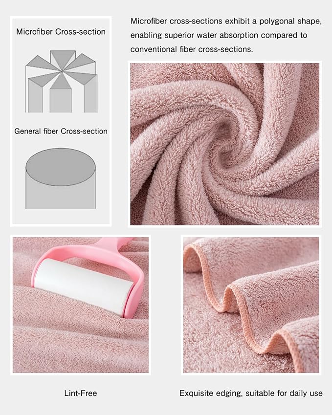 sakano 2-Piece Bath Towel Set - Ultra Soft Highly Absorbent No Fuzz Quick-Dry Microfiber Bath Sheets for Gym, Spa, and Salon -Pink, 28 x 55 inches