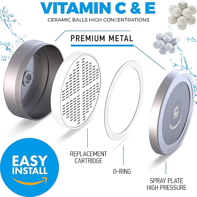 Handheld Shower Head With Filter - 15+2 Stage Filtration for Imporved Water - Vitamin C and E Infused With SPA Effect - High Pressure Head With Hose