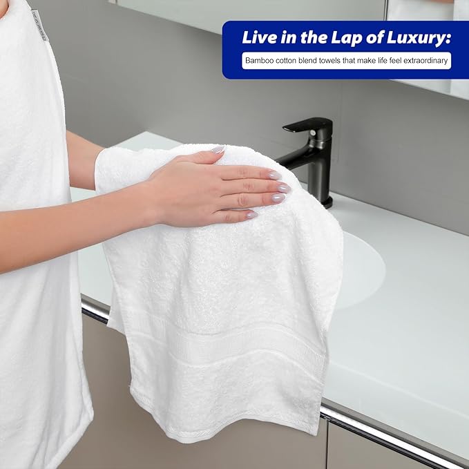 Aibaser Hand Towels-16x30inch - Lightweight and Highly Absorbent Hand Towels for Bathroom, Travel, Gym, Shower and Spa (White)