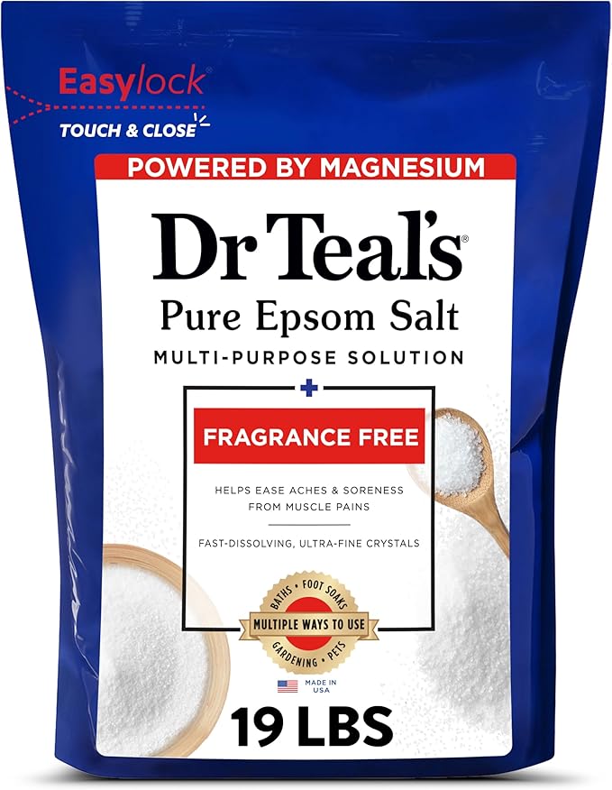 Dr Teal's Pure Epsom Salt Bulk Magnesium Sulfate USP, Fragrance Free, 19 lbs