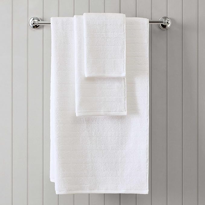 Martha Stewart - Bath Towels, Soft & Absorbent 100% Cotton Towels, Solid 500 GSM, 6-Piece Bathroom Towel Set with Textured Weave (Bedford Cottage White)